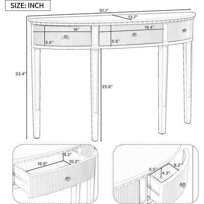 Distinctive Features of Pine Veneer Console Table with Vertical Stripe Drawer Fronts and Four Legs