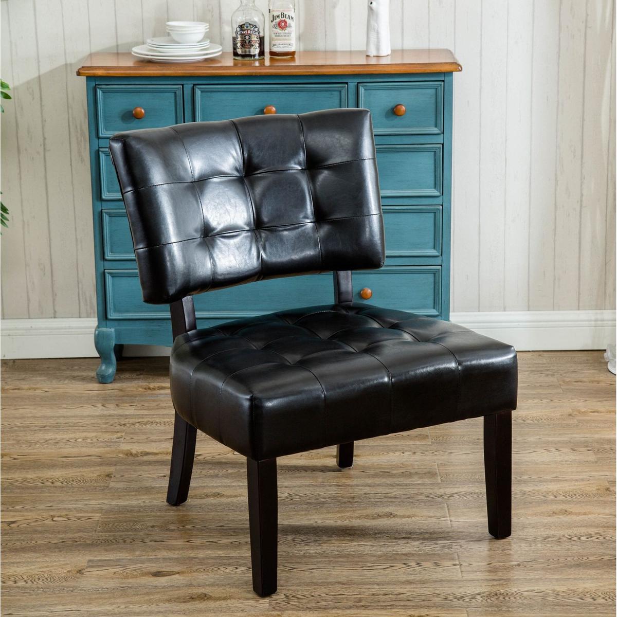 Faux Leather Tufted Accent Chair with Oversized Seating, Black