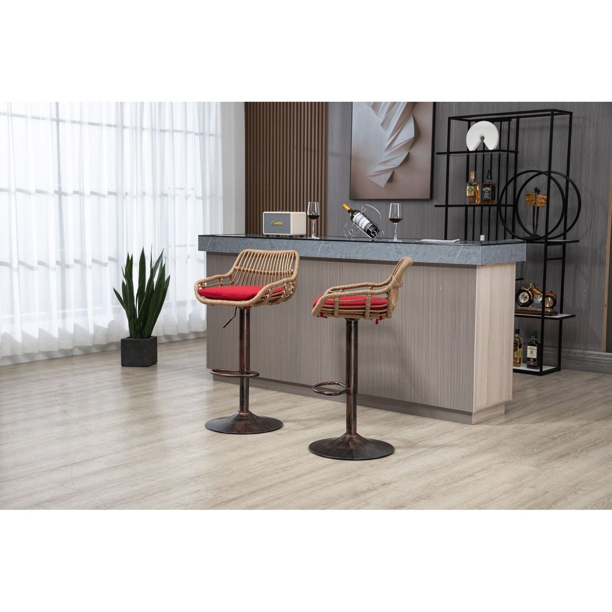 Swivel Bar Stools Set of 2 Adjustable Counter Height Chairs with Footrest for Kitchen, Dining Room 2PC/SET