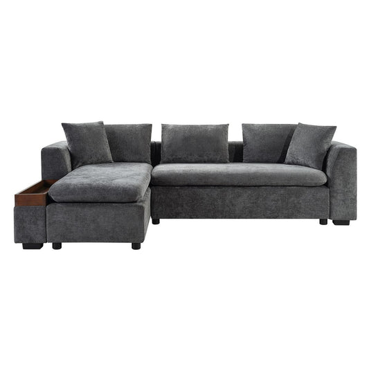 Modern L-Shaped Sectional Sofa with Storage in Gray Chenille, 93.7' Upholstered Couch