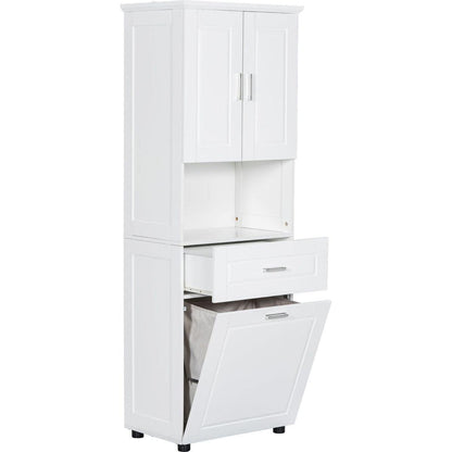 Tall Bathroom Cabinet with Laundry Basket, Large Storage Space Tilt-Out Laundry Hamper and Upper Storage Cabinet, White