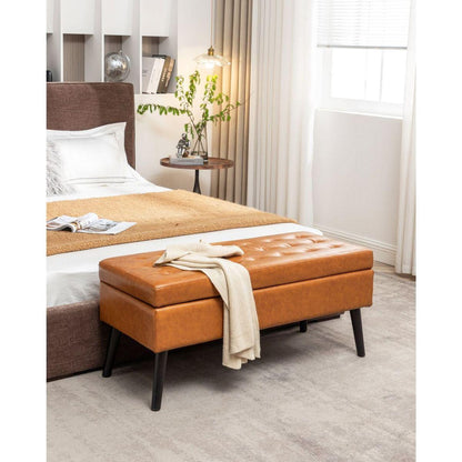 Storage Bench with Storage Bench for Bedroom End of Bed Bench Foot of Bed Bench Entryway Bench Storage Ottoman Bench 43.3" W x 17.7" Brown Leather Bench