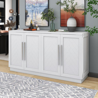 TREXM Sideboard Buffet Cabinet with Storage, Buffet Cabinet with Adjustable Shelves and Silver Handles Sideboard Cabinet for Kitchen, Dining Room, Living Room, White