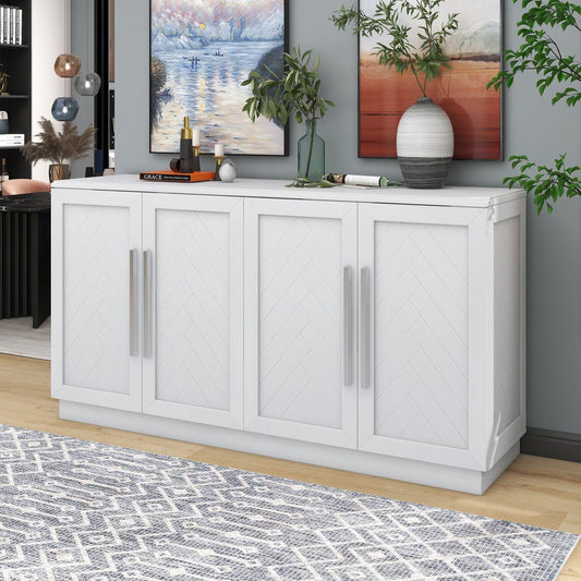TREXM Sideboard Buffet Cabinet with Storage, Buffet Cabinet with Adjustable Shelves and Silver Handles Sideboard Cabinet for Kitchen, Dining Room, Living Room, White