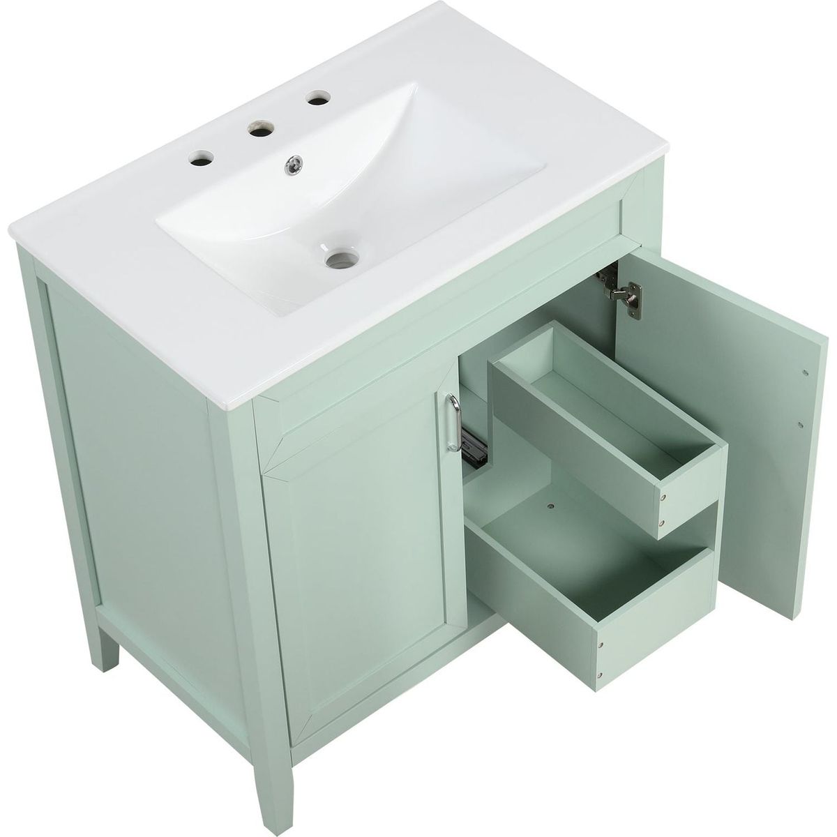 30" Bathroom Vanity with Sink, Multi-functional Bathroom Cabinet with Doors and Drawers, Solid Frame and MDF Board, Green