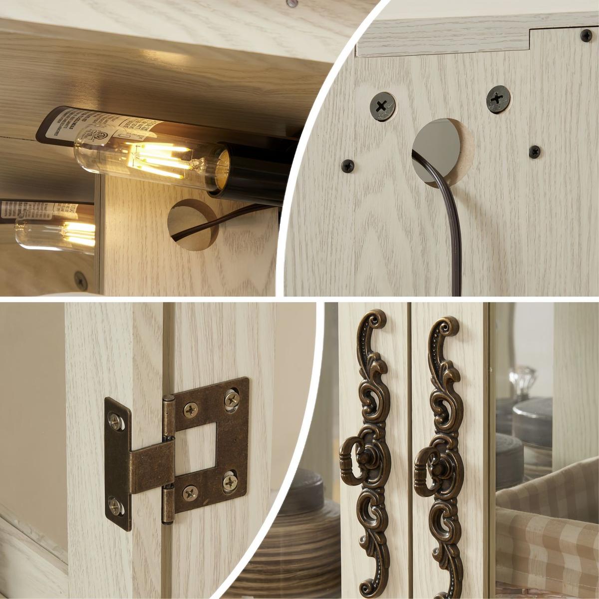 2 Doors Curio Cabinet with Tempered Glass Doors, Curio Cabinets with Mirrored Back Panel and Adjustable Shelves, Lighted Display Cabinet for Home, Office Light Bulb Included White