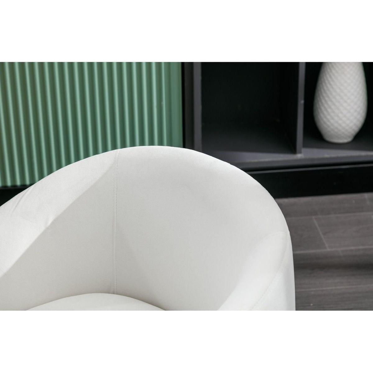 Velvet Fabric Swivel Accent Armchair Barrel Chair With Black Powder Coating Metal Ring,White