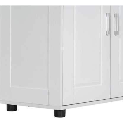 Tall and Wide Bathroom Floor Storage Cabinet, Bathroom Storage Unit, Freestanding Cabinet with 4 Doors, Adjustable Shelves, White