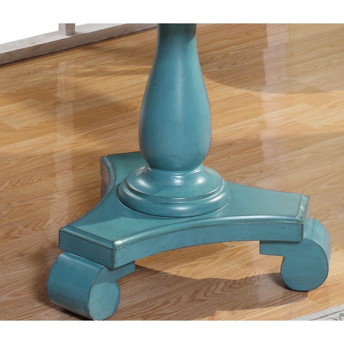 Rene Round Wood Pedestal Side Table, Teal