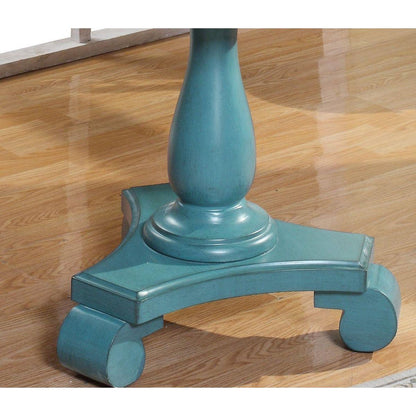 Rene Round Wood Pedestal Side Table, Teal