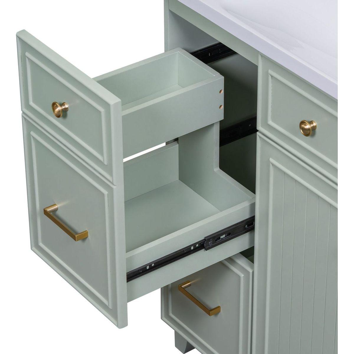 36-inch Bathroom Vanity, Transitional Style Bathroom Cabinet with Resin Sink, Green Single Bathroom Cabinet, with 2 Drawers and 1 Adjustable Storage Shelf, 2 Soft-close Doors