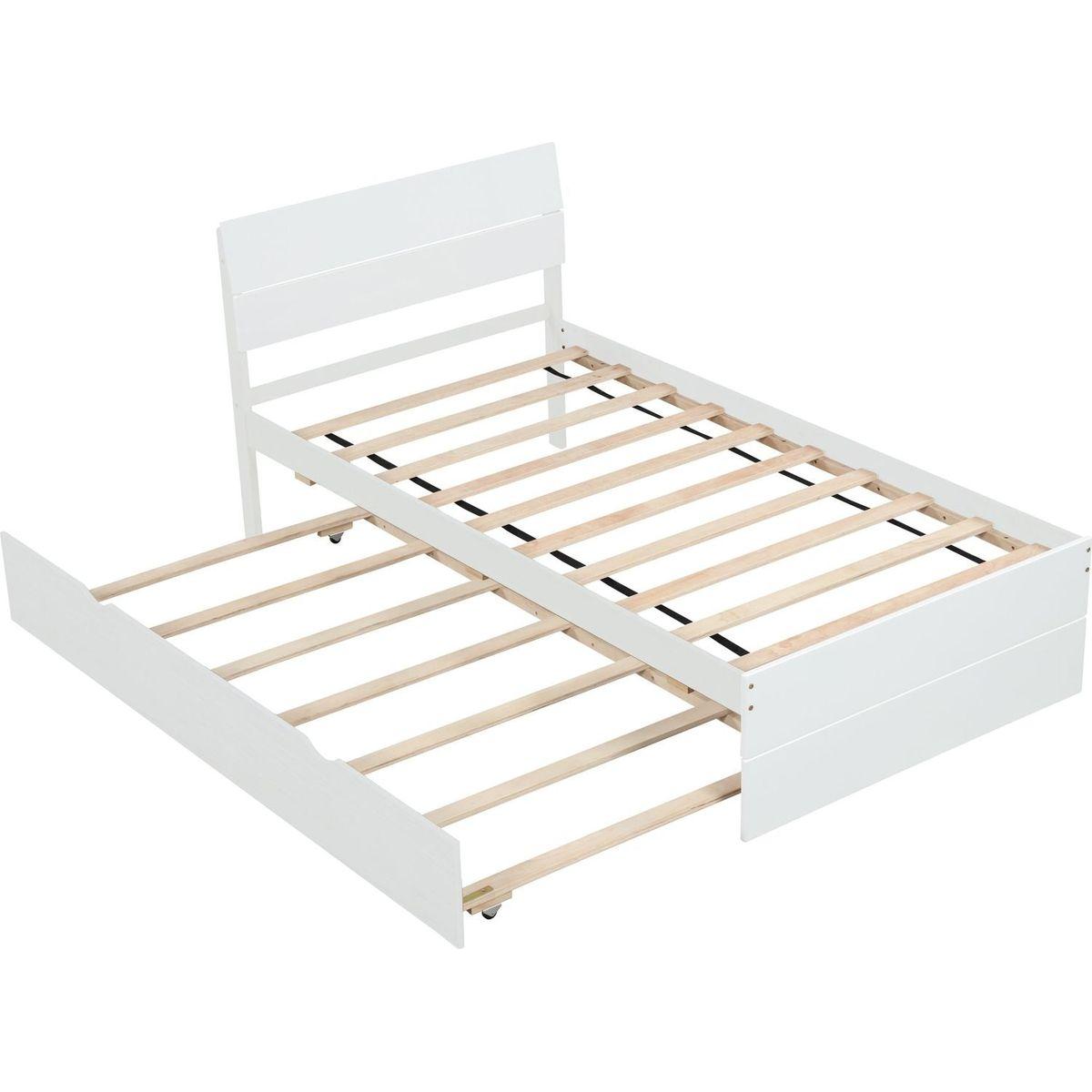 Modern Twin Bed Frame With Twin Trundle For White High Gloss Headboard and Footboard With Washed White Color