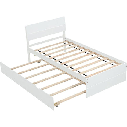 Modern Twin Bed Frame With Twin Trundle For White High Gloss Headboard and Footboard With Washed White Color