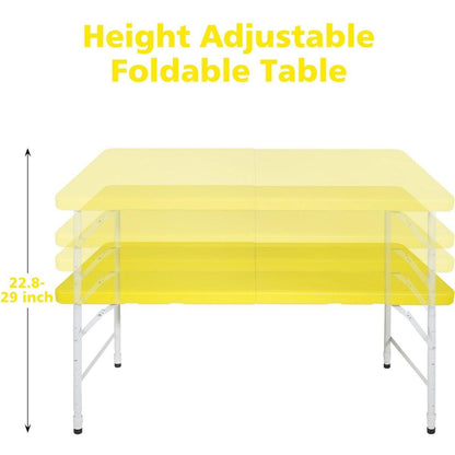 4ft Yellow Portable Folding Table Indoor&Outdoor Maximum Weight 135KG Foldable Table for Camping