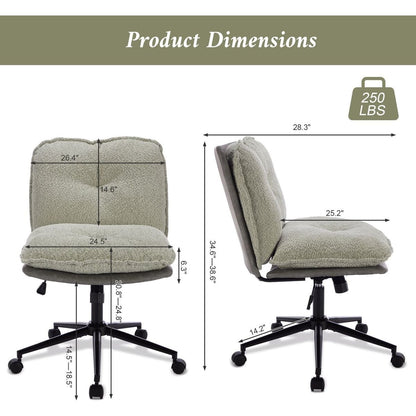 Oversize Seat Cirss Cross Chair with Wheels, Elegant Design Computer Chair, Adjustable Height 360 Rolling Swivel Home Office Chair for Small Space, Dressing Room, Living Room (GRAY+GREEN)