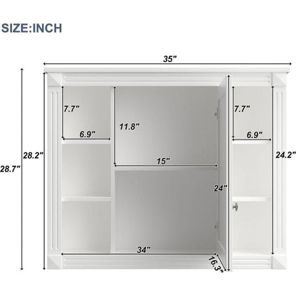 35" x 28" Wall Mounted Bathroom Storage Cabinet, Medicine Cabinet, Modern Bathroom Wall Cabinet with Mirror, Mirror Cabinet with 6 Open Shelves (Not Include Bathroom Vanity)