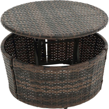 Hot Sale KD Rattan Round Lounge With Canopy Bali Canopy Bed Outdoor, Wicker Outdoor Sofa Bed with lift coffee table