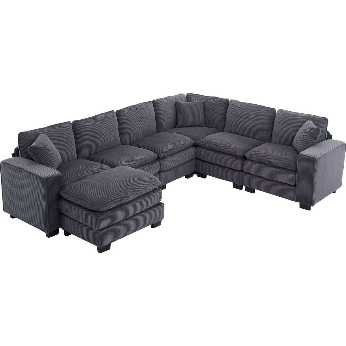 Modern U Shaped 6-seat Sectional Sofa Couch with one Ottoman and three toss pillows, Modular Sofa for Living Room,Corduroy sofa