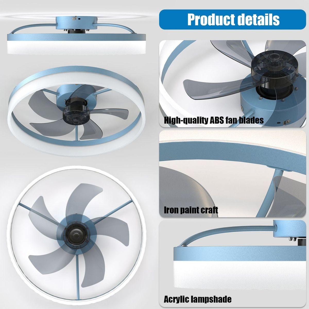 Ceiling Fans with Lights Dimmable LED Embedded installation of thin modern ceiling fans(Blue)