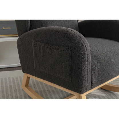 Teddy Fabric Rocking Chair With Packet Wood Legs,Dark Gray