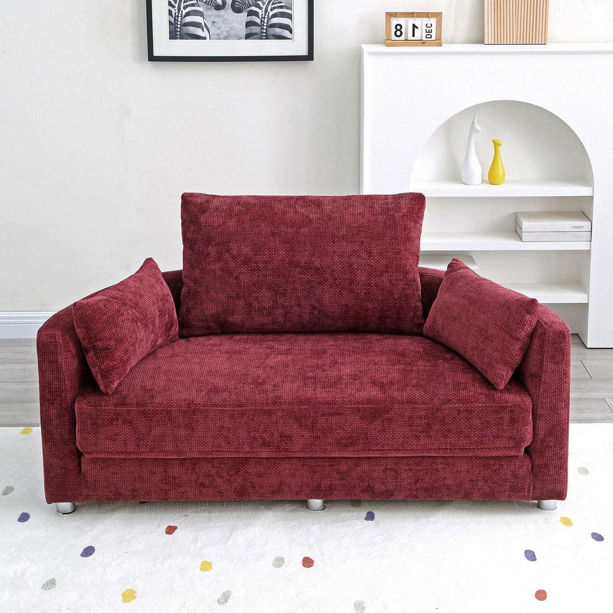 Foldable Sleeper sofa bed, Floor Sofa Chair Bed,multi-functional, circular bed, adjustable Futon Sofa Folding Lazy Sofa couch,double, for balcony, living room, sitting and sleeping sofa,Burgundy