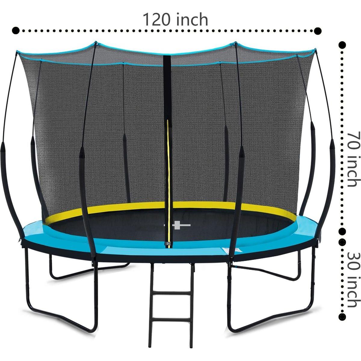 YC 10FT Recreational Trampolines with Enclosure for Kids and Adults with Patented Fiberglass Poles Pumpkin - Blue