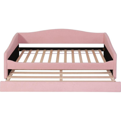 Teddy Fleece Twin Size Upholstered Daybed with Light and Trundle, Pink