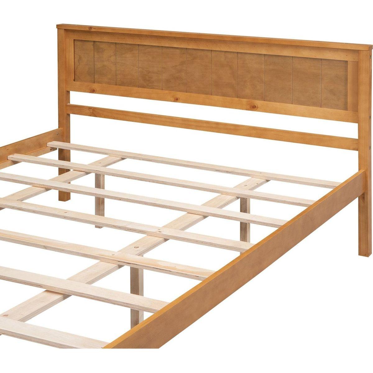 Platform Bed Frame with Headboard, Wood Slat Support, No Box Spring Needed, Queen, Oak