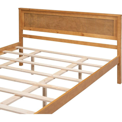 Platform Bed Frame with Headboard, Wood Slat Support, No Box Spring Needed, Queen, Oak