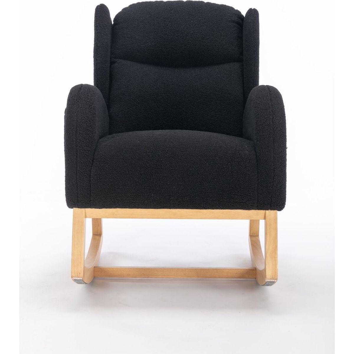 Teddy Fabric Rocking Chair With Packet Wood Legs,Black