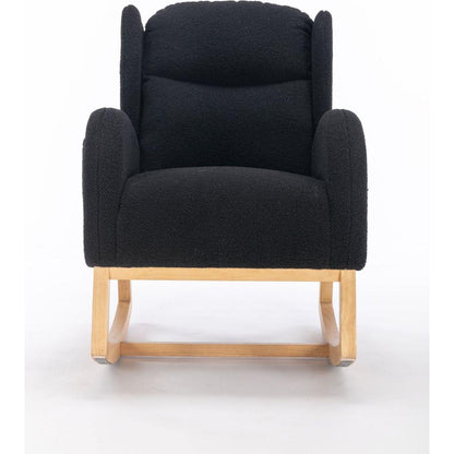 Teddy Fabric Rocking Chair With Packet Wood Legs,Black