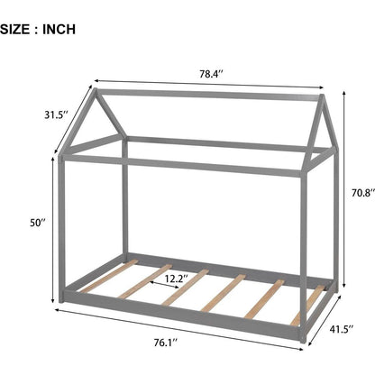 Twin Size Wooden House Bed, Gray(New)