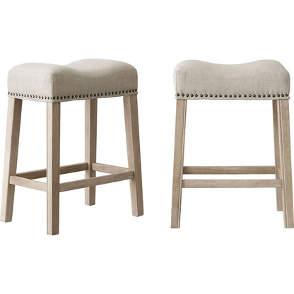 CoCo Upholstered Backless Saddle Seat Counter Stools 24" height Set of 2, Tan