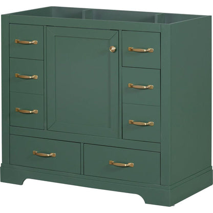 36" Bathroom Vanity without Sink, Cabinet Base Only, Six Drawers, Multi-Functional Drawer Divider, Adjustable Shelf, Green