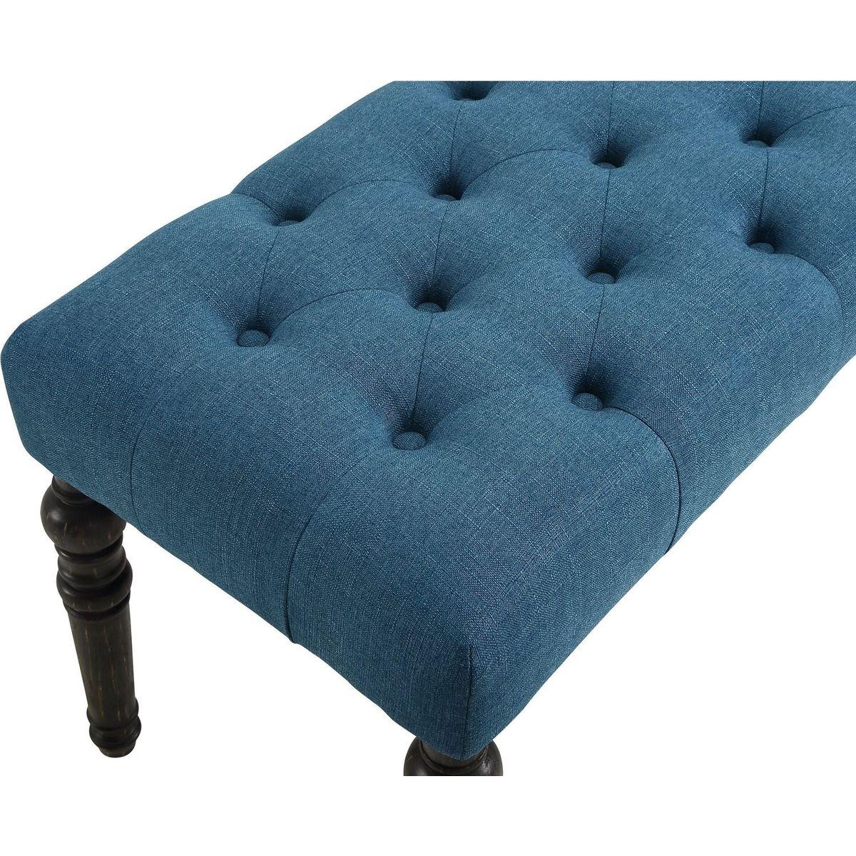 Leviton Fabric Tufted Turned Leg Dining Bench, Blue
