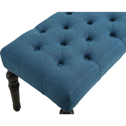 Leviton Fabric Tufted Turned Leg Dining Bench, Blue