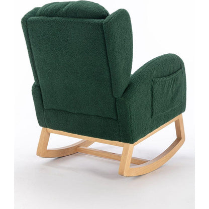 Teddy Fabric Rocking Chair With Packet Wood Legs,Green
