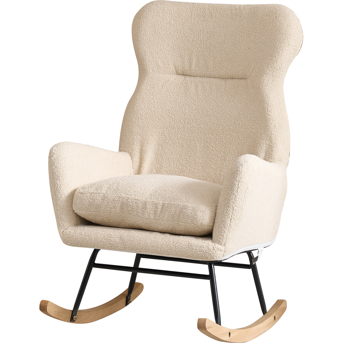 Modern Rocking Chair with High Backrest,Teddy Material Comfort Arm Rocker, Lounge Armchair for Living Room