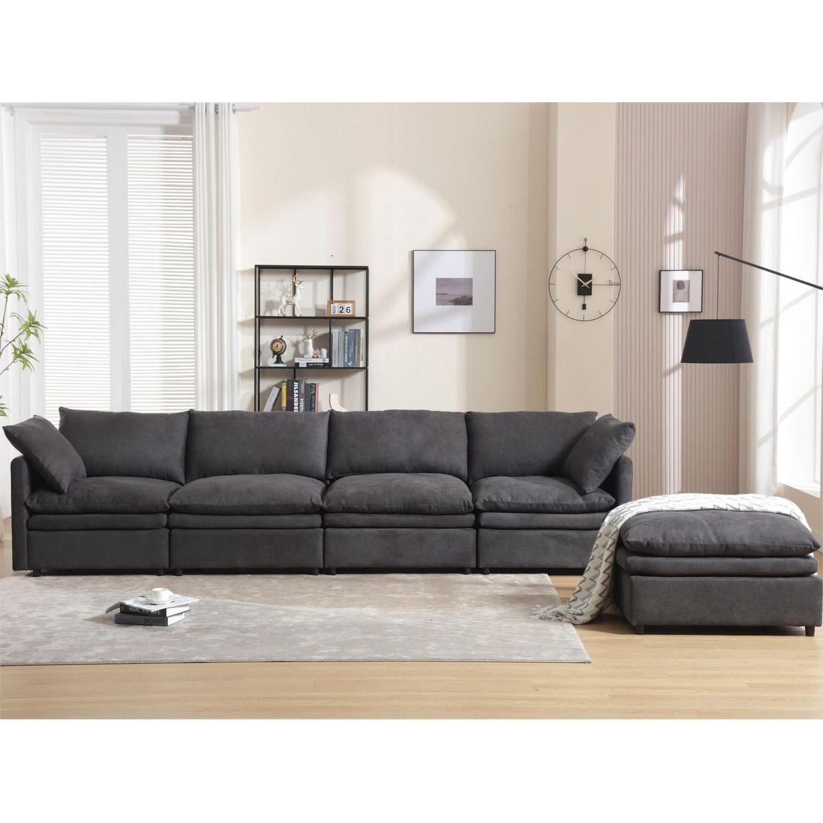 Modern U-shaped Sectional Sofa, 5-seat Upholstered Sofa Furniture,Sleeper Sofa Couch with Chaise Lounge for Living Room,Apartment,Dark Gray,Polyester