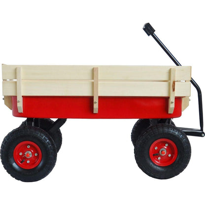 outdoor sport wagon tools cart wooden side panels air tires Wagon (red)