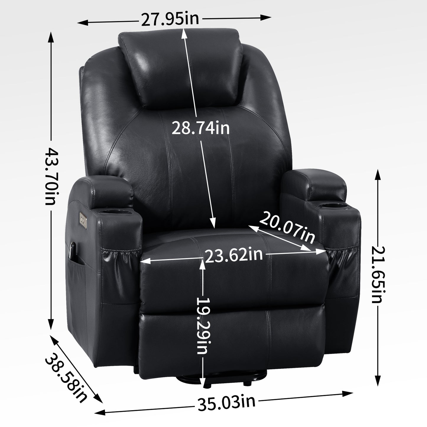 Up to 350lbs Okin Motor Power Lift Recliner Chair for Elderly, Heavy Duty Motion Mechanism with 8-Point Vibration Massage and Lumbar Heating, Two Cup Holders and USB Charge Port, Black