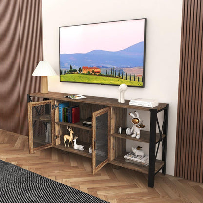 TV Stands for Living Room, Industrial TV Stand for Bedroom Furniture, Farmhouse TV Stand 80 Inch Television Stand, Modern Horizontal Wood and Metal Open Bookshelf