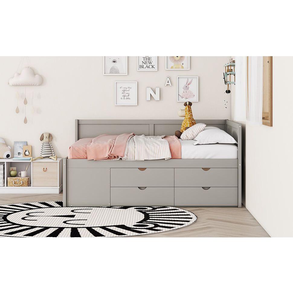 Full Size Daybed with Drawers and Shelves, Gray