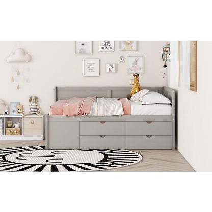 Full Size Daybed with Drawers and Shelves, Gray