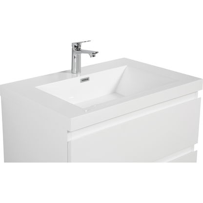 30" Floating Bathroom Vanity with Sink, Modern Wall-Mounted Bathroom Storage Vanity Cabinet with Resin Top Basin and Soft Close Drawers, Glossy White