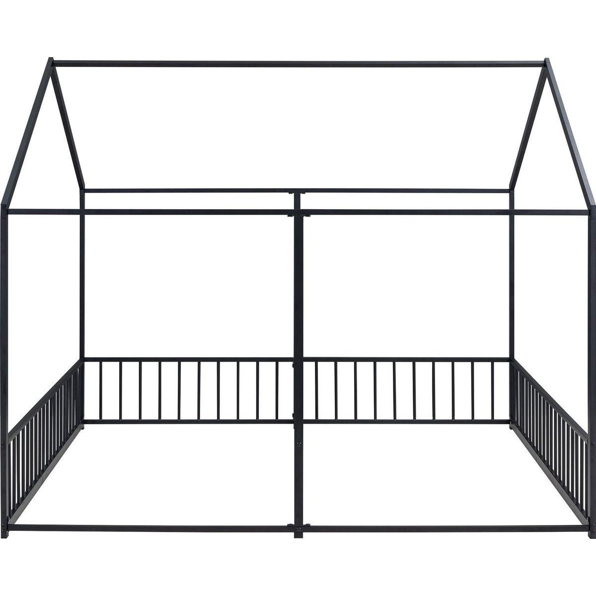 Metal Twin Size House Platform Beds, Two Shared Beds, Black