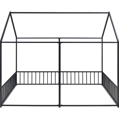 Metal Twin Size House Platform Beds, Two Shared Beds, Black