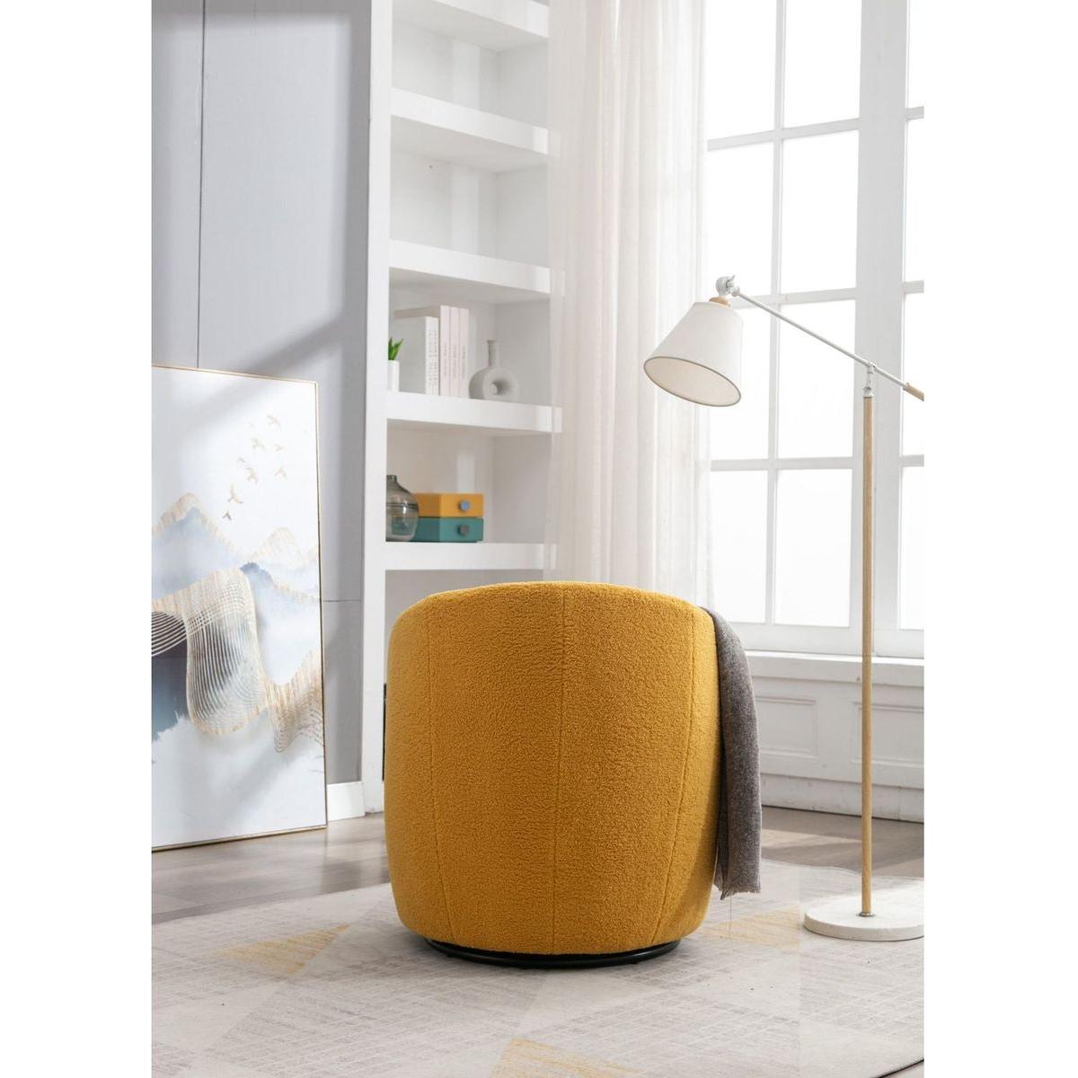 Teddy Fabric Swivel Accent Armchair Barrel Chair With Black Powder Coating Metal Ring,Yellow