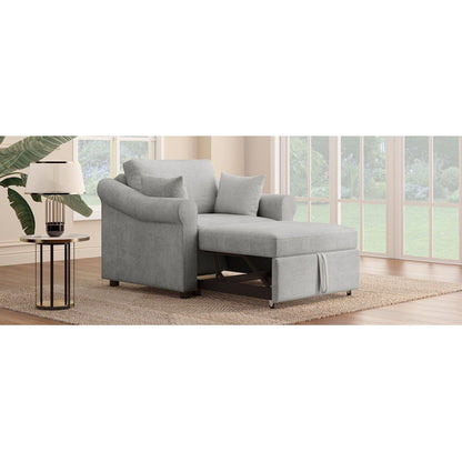 Chenille Convertible Sleeper Chair with Adjustable Backrest, 3 IN 1 Lounger Chair Turns Into Bed, Single Bed for Living Room, Gray