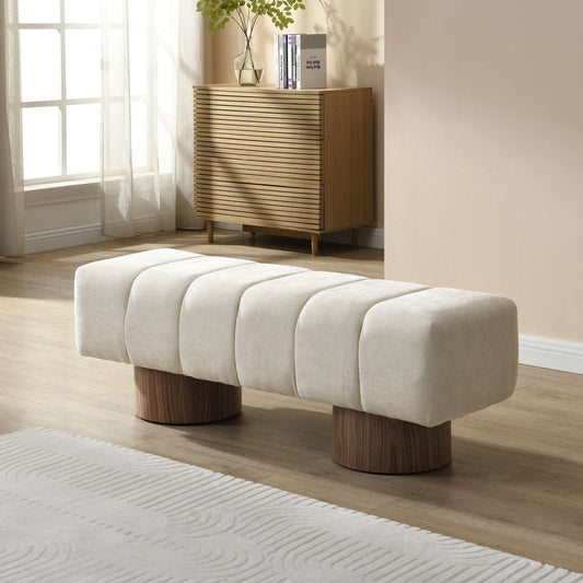 Upholstered Dining Bench, No-Assembly Entryway Bench Ottoman, Beige Chenille Fabric, 50' Length